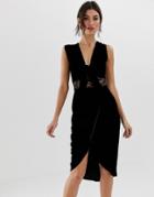 Tfnc Deep V Lace Midi Dress-black
