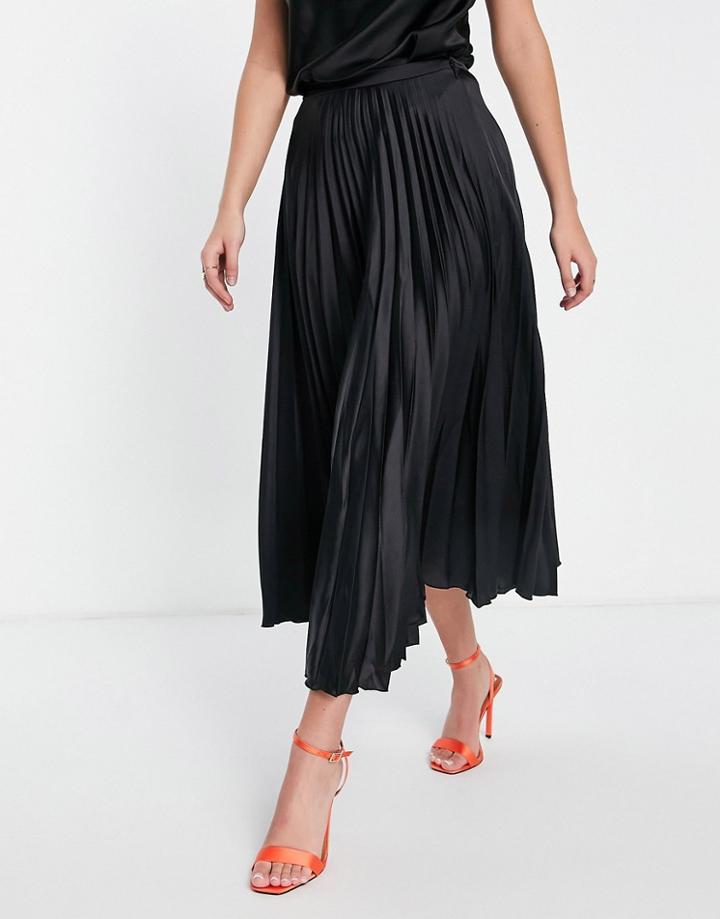 Asos Design Satin Pleated Midi Skirt-multi