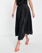Asos Design Satin Pleated Midi Skirt-multi