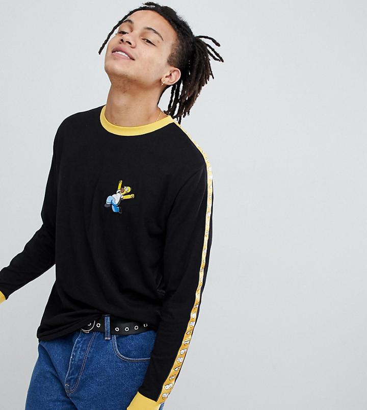The Simpsons X Asos Design Homer Long Sleeve T-shirt With Taping - Black