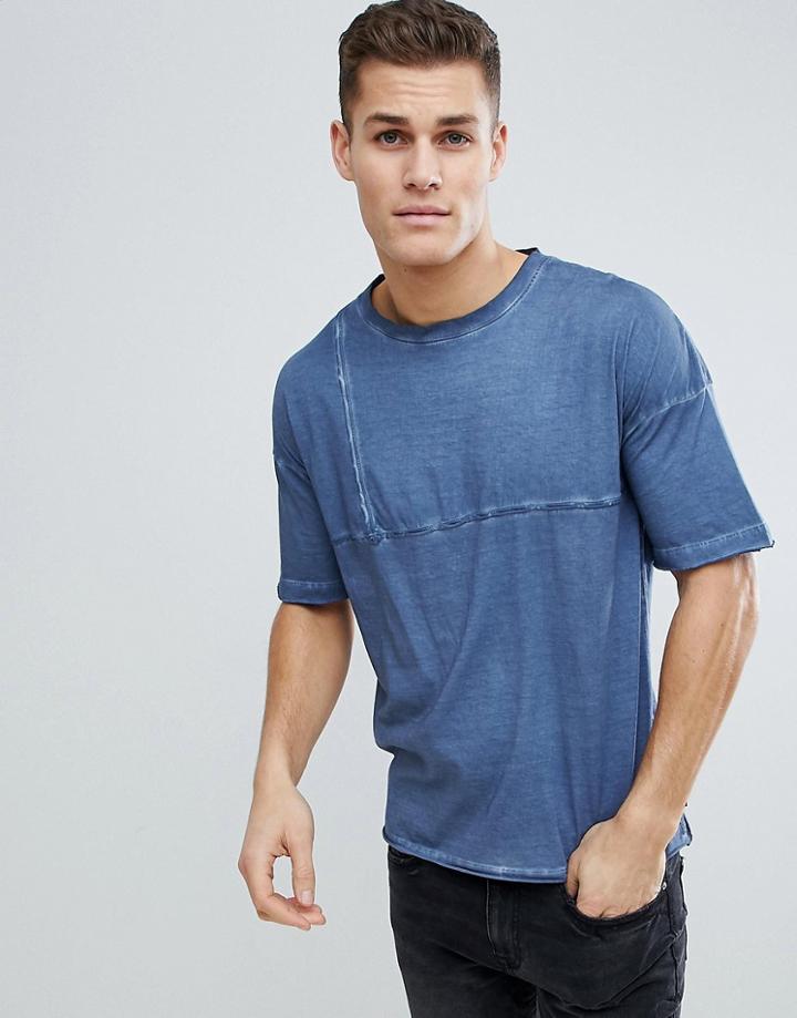 D-struct Frayed Edge Oversized T-shirt - Blue