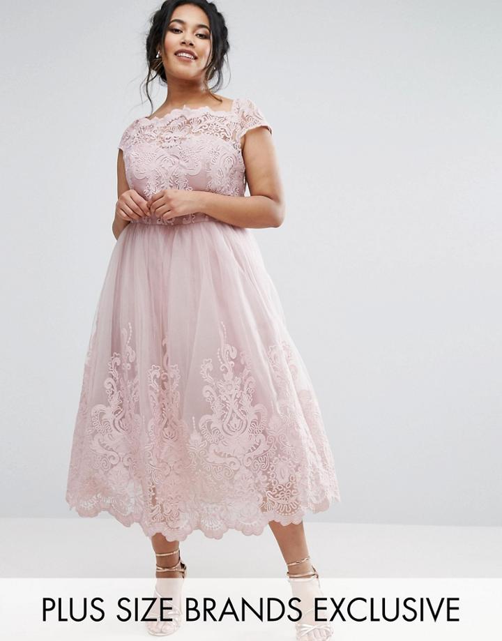 Chi Chi London Plus Premium Lace Cap Sleeve Dress With Tulle Skirt - G