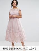 Chi Chi London Plus Premium Lace Cap Sleeve Dress With Tulle Skirt - G