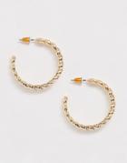 Asos Design Hoop Earrings In Flat Twist Design In Gold Tone