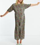 Asos Design Maternity Smock Plisse Jumpsuit In Floral Print-multi