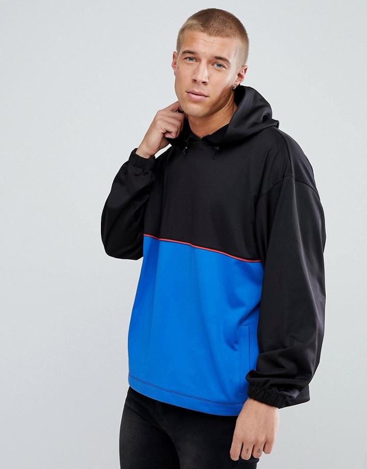 Asos Oversized Polytricot Hoodie With Color Blocking - Black