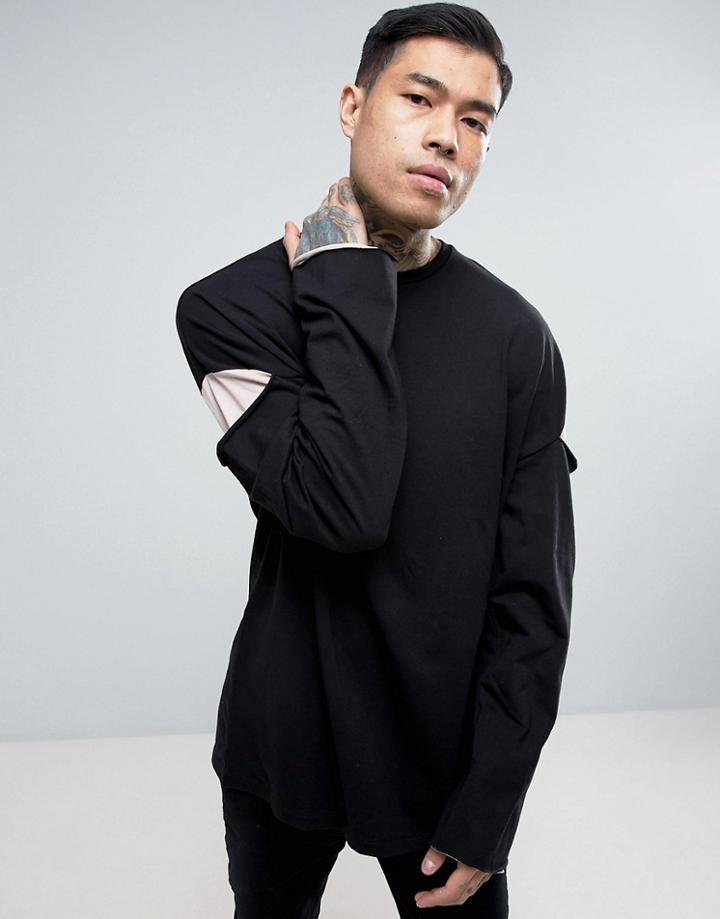 Asos Oversized Long Sleeve T-shirt With Super Long Sleeves And Slashed Seams - Multi