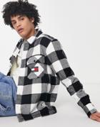 Tommy Jeans Sherpa Lined Check Flannel Relaxed Fit Overshirt In White/black