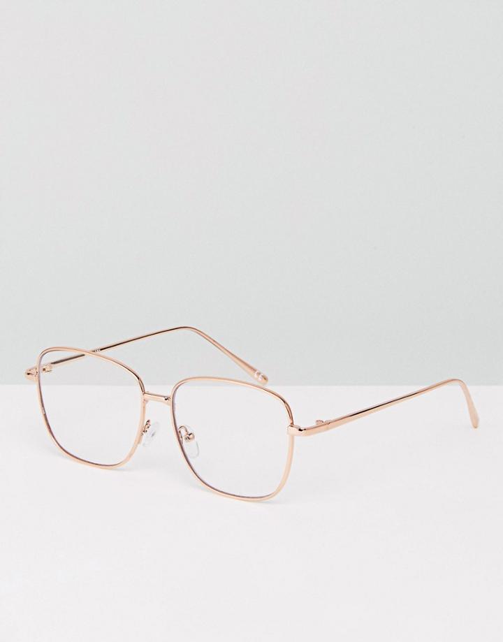 Asos Metal 90's Square Clear Lens Glasses - Gold
