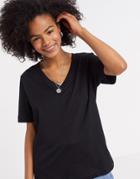 Selected Femme Organic Cotton Short Sleeve V Neck T-shirt In Black