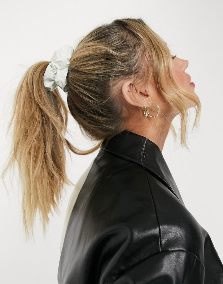 Topshop Hair Scrunchie In White Vinyl Faux Leather