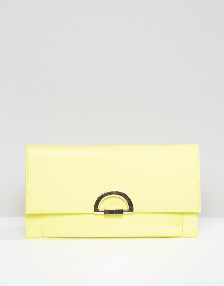 Asos Slim Clutch Bag With Curved Lock - Yellow