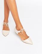 Aldo Chessi Ankle Tie Point Leather Flat Shoes - Beige