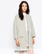 Helene Berman Zip Front Coat In Light Gray - Light Gray