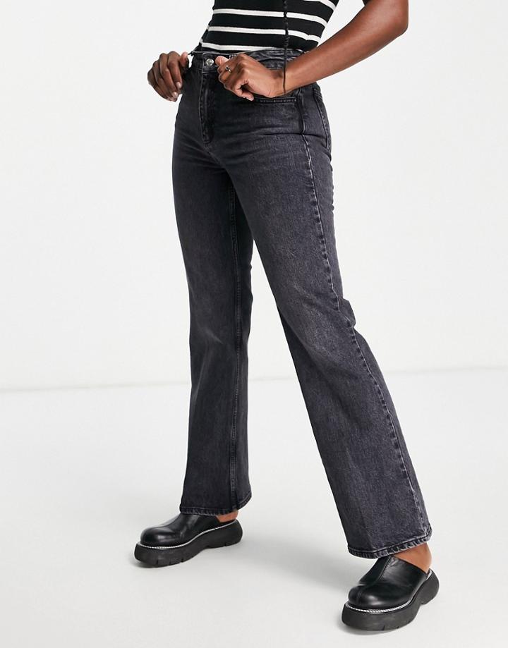 Topshop Relaxed Flare Organic Cotton Jean In Washed Black