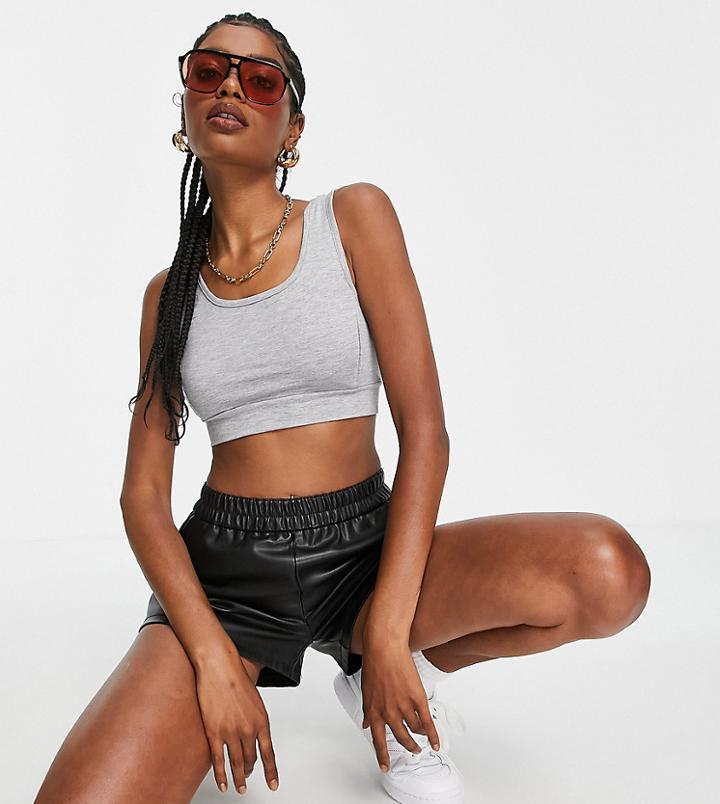 Parisian Tall Seam Detail Crop Top In Gray - Part Of A Set-grey