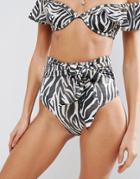 Asos Zebra Print Tie High Waist Bikini Bottom - Multi
