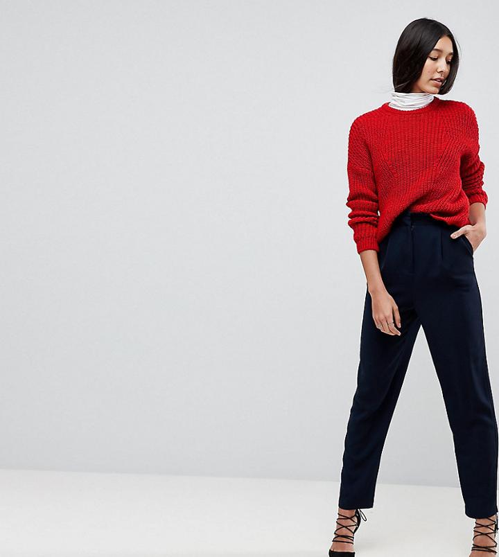 Asos Tall Tailored Tapered Pants With Ruffle Paperbag Waist - Navy