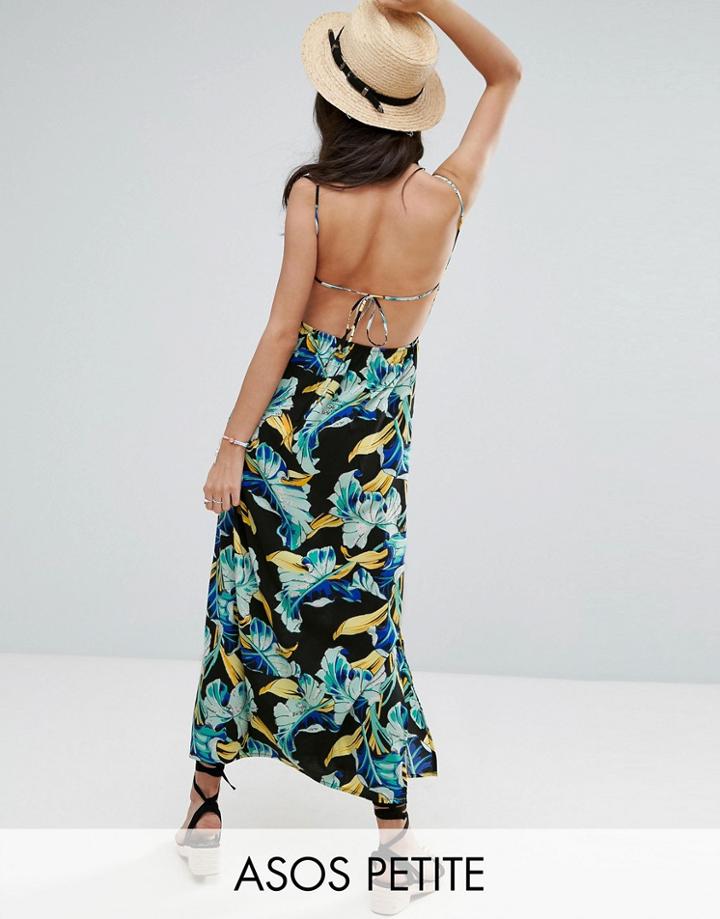 Asos Petite Tie Back Maxi Dress In Bright Tropical Print - Multi