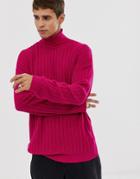 Asos Design Oversized Textured Roll Knit Sweater In Pink Twist - Pink