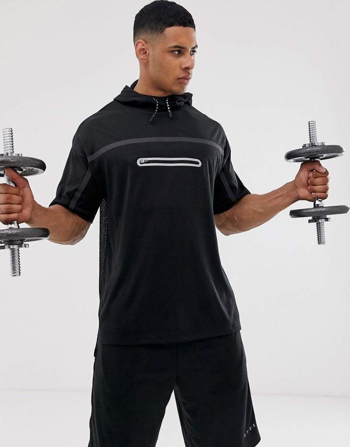 Asos 4505 Oversized Hooded T-shirt With Taping And Breathable Mesh Back - Black