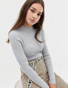 Bershka Medium Weight Ribbed Sweater - Gray