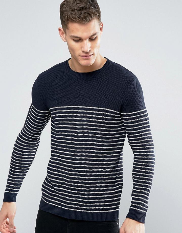 Minimum Koby Stripe Knit Sweater In Navy - Navy