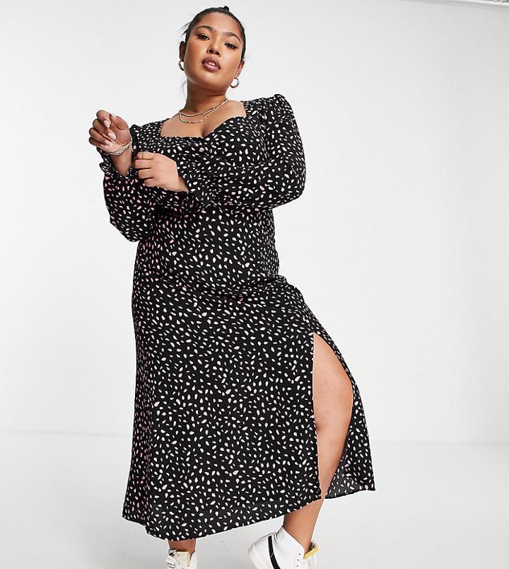 Nobody's Child Plus Long Sleeve Rosie Dress In Ditsy Dot Print-blue