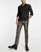 Bolongaro Trevor Skinny Fit Metallic Velvet Paisley Pants-black