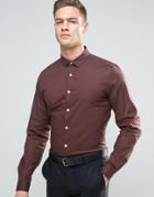 Asos Stretch Slim Shirt In Brown - Brown