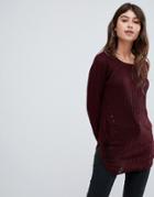 Ax Paris Long Sleeve Slit Side Sweater - Red