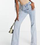 Missyempire Exclusive High Waist Flare Jean With Seam Detail In Light Blue Wash-blues