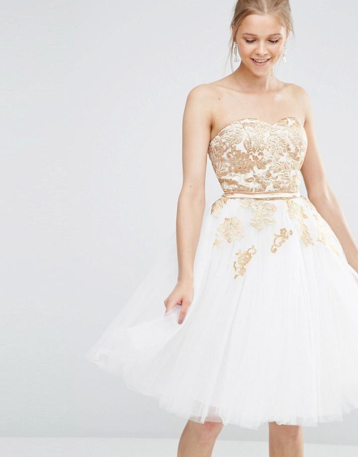 Chi Chi London Tulle Prom Midi Dress With Metallic Foil