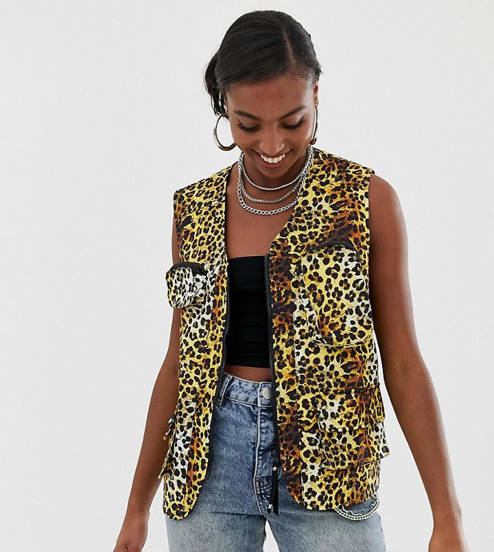 Collusion Tall Leopard Print Sleeveless Utility Vest-multi