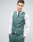Asos Wedding Skinny Vest In Pine Green - Green