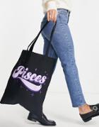 Asos Design Cotton Shopper Pisces Star Sign Tote In Black