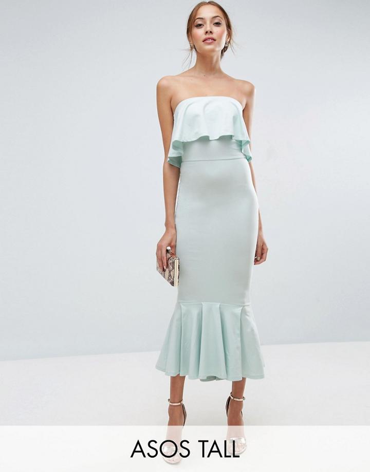 Asos Tall Bandeau Pephem Ruffle Top Midi Dress - Green