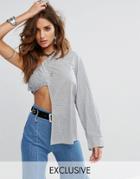 Sacred Hawk Festival Half & Half Bandeau Shirt In Pin Stripe - Blue