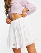 Asos Design Mini Pleated Tennis Skirt In Broderie In White
