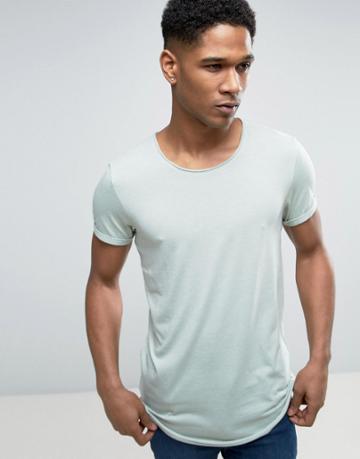 Esprit Longline T-shirt With Raw Curved Hem - Green
