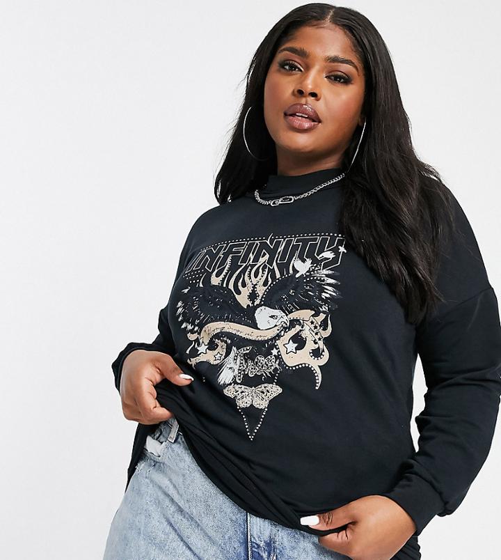 Yours Infinity Slogan Print Sweatshirt In Black
