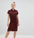 New Look Petite Shirt Dress In Camo - Red