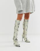 Lost Ink Stiletto Knee High Boot In Snake - Multi