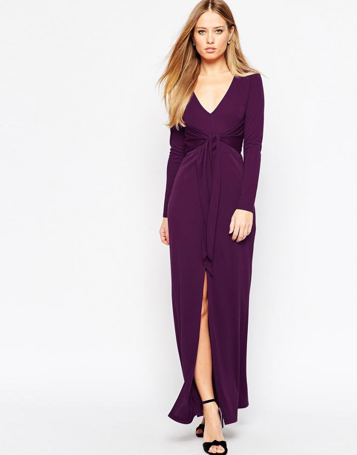 Asos Plunge Tie Maxi Dress - Purple