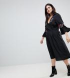 Influence Plus Floral Embroidered Midi Dress - Black