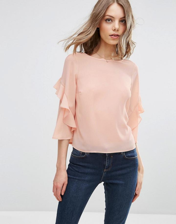 Asos Ruffle Sleeve Tee - Pink