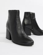 Pull & Bear High Heeled Leather Boot - Black