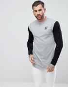 Siksilk Muscle Long Sleeve Top In Gray With Contrast Sleeves - Gray