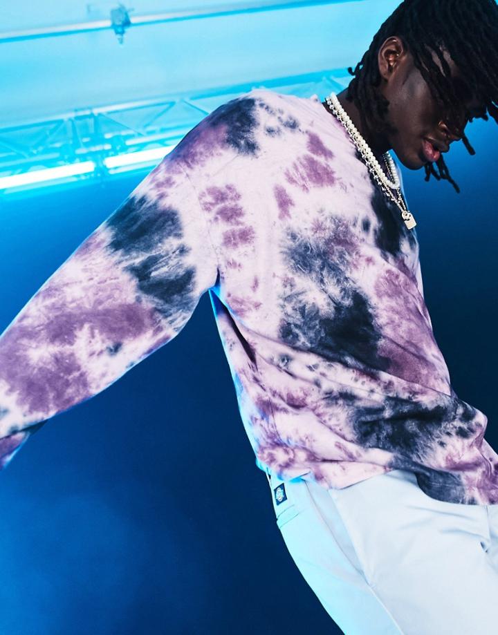 Asos Design Long Sleeve Oversized T-shirt In Purple Tie Dye-multi