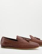 Walk London Chris Woven Tassel Loafers In Brown Leather